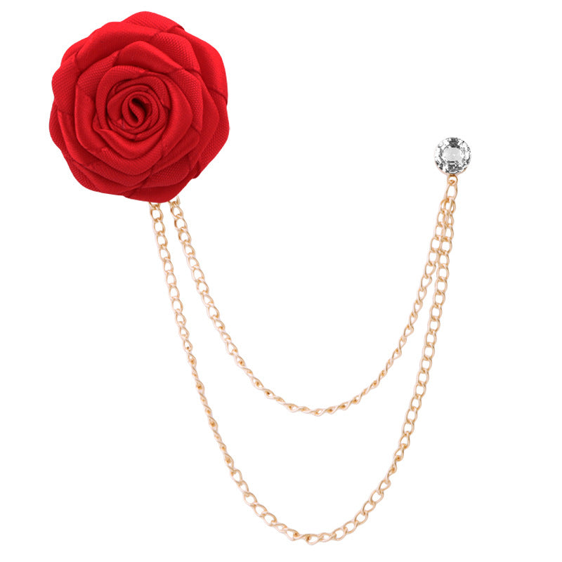 Men's Wedding Ceremony Groom Handmade Rose Chain Brooch