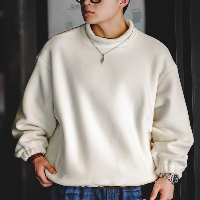 Maden Women’s Fleece Sweatshirt 370gsm Stand Collar Oversized Loose Pullover Unisex Thick Warm Autumn Winter Basic Sweatshirt