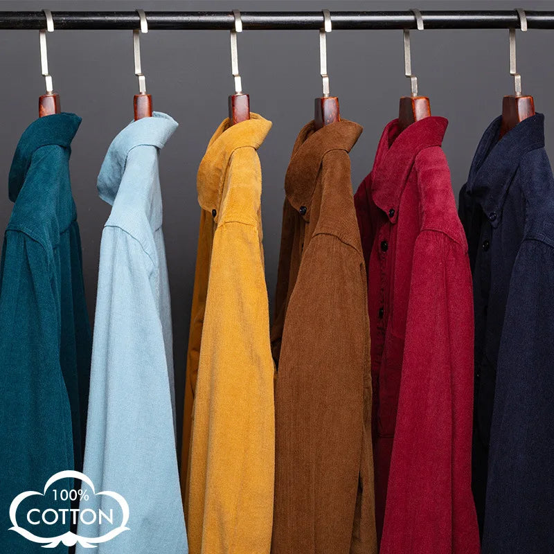 2021 Fashion Business 7XL Plus Size Shirts Male Corduroy  Cotton Shirts Long Sleeve Dress Shirts for Men