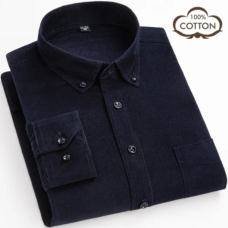 2021 Fashion Business 7XL Plus Size Shirts Male Corduroy  Cotton Shirts Long Sleeve Dress Shirts for Men
