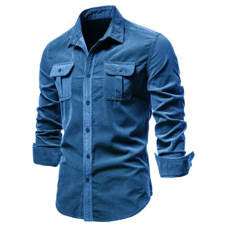 Fashion Shirt for Men Casual Corduroy Cotton  Lapel Solid Color Slim Fit Mens Shirt Custom Logo New Men Business Shirts