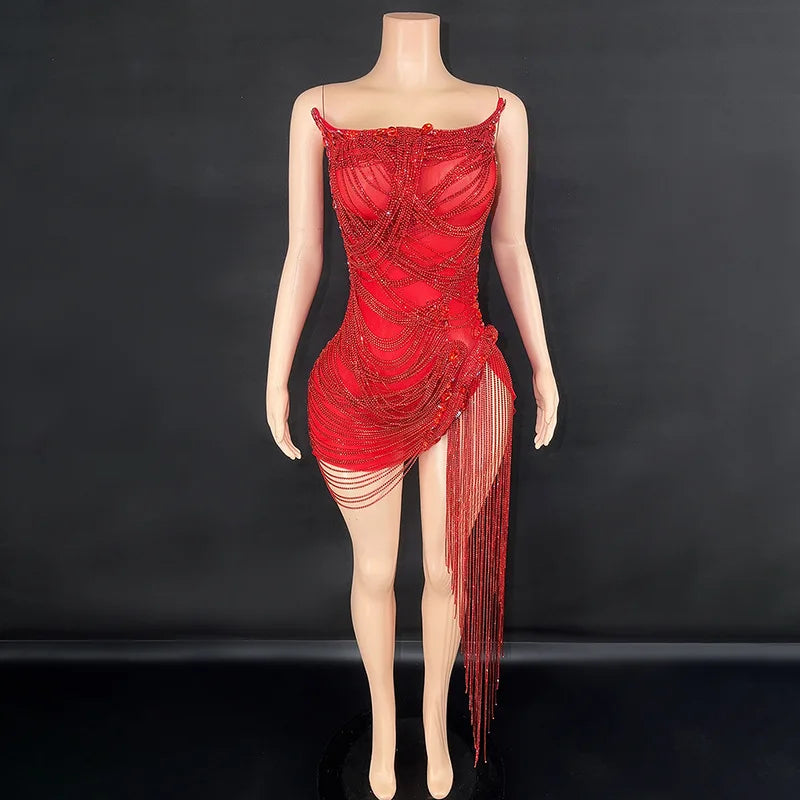 Novance Mini Dresses Women 2023 Bling Laser Diamond Fringed Dress Plus Size Women'S Clothing Romantic Vestidos Casuales Sexy