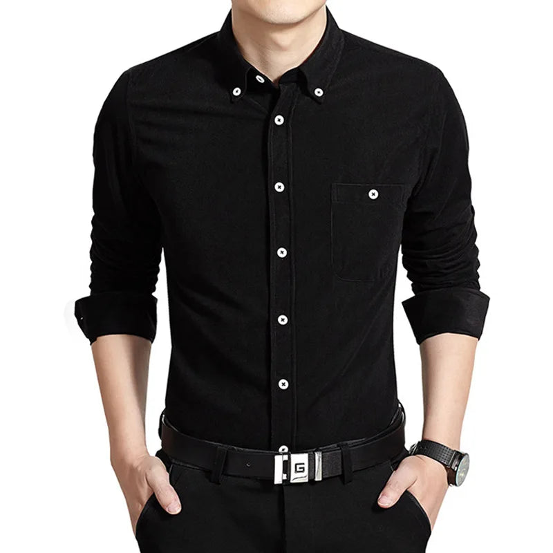 YiXin Shirts for Men Plus Size Casual Business Long Sleeve Shirts for Men High Quality Corduroy Formal Shirts for Men