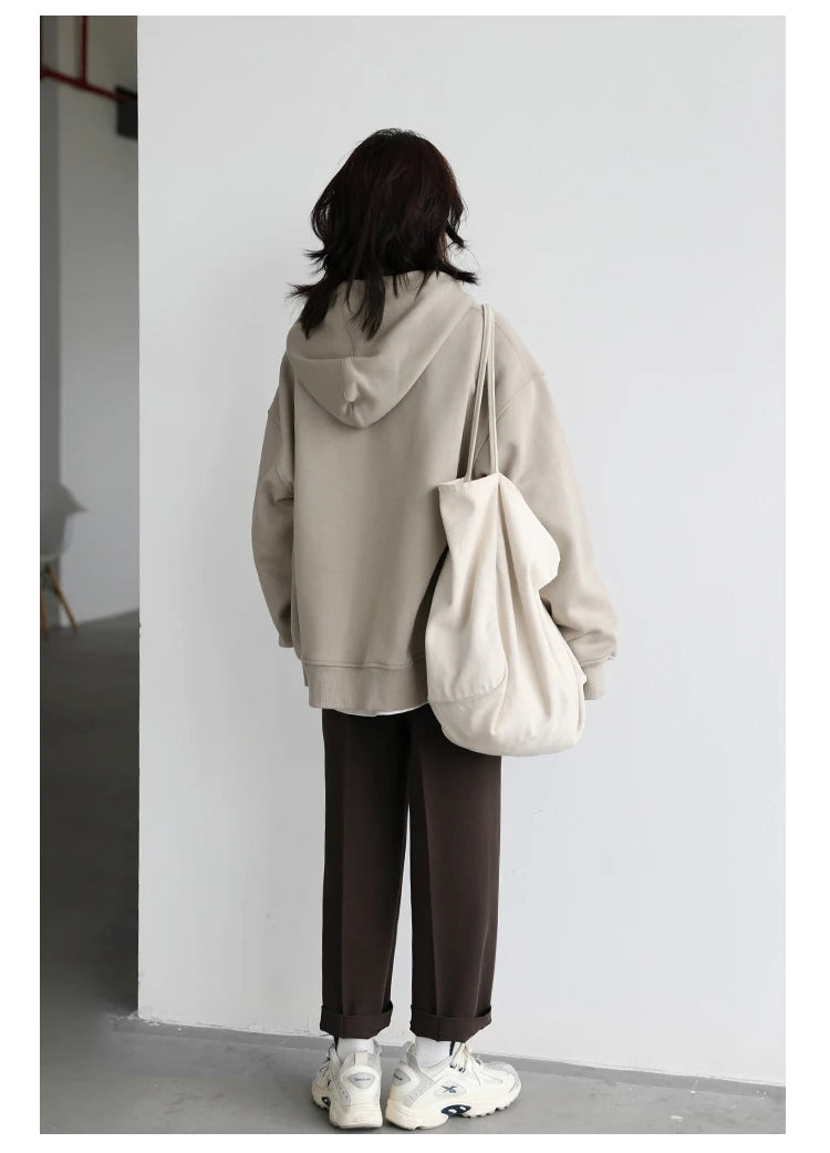 CHICVEN Women Sweatshirt Thick Warm Loose Long Sleeve Woman Hooded Coat Cotton Liner Thicken Female Autumn Winter 2022