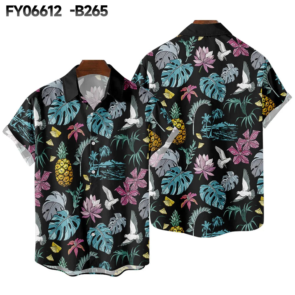Summer Fashion Coconut Tree Print Hawaiian Shirts for Women Men Loose Linen Short-Sleeved Beach Tops Street Casual Anti-Wrinkle