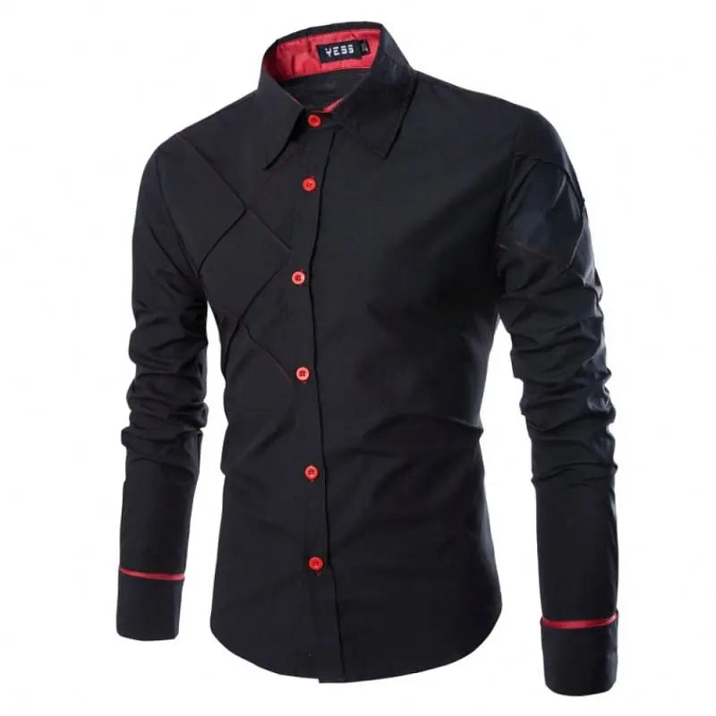 Wholesale Men New Arrival Business Formal Stitch Shirts Long Sleeve Lapel Collar Button Solid Color Casual Shirt