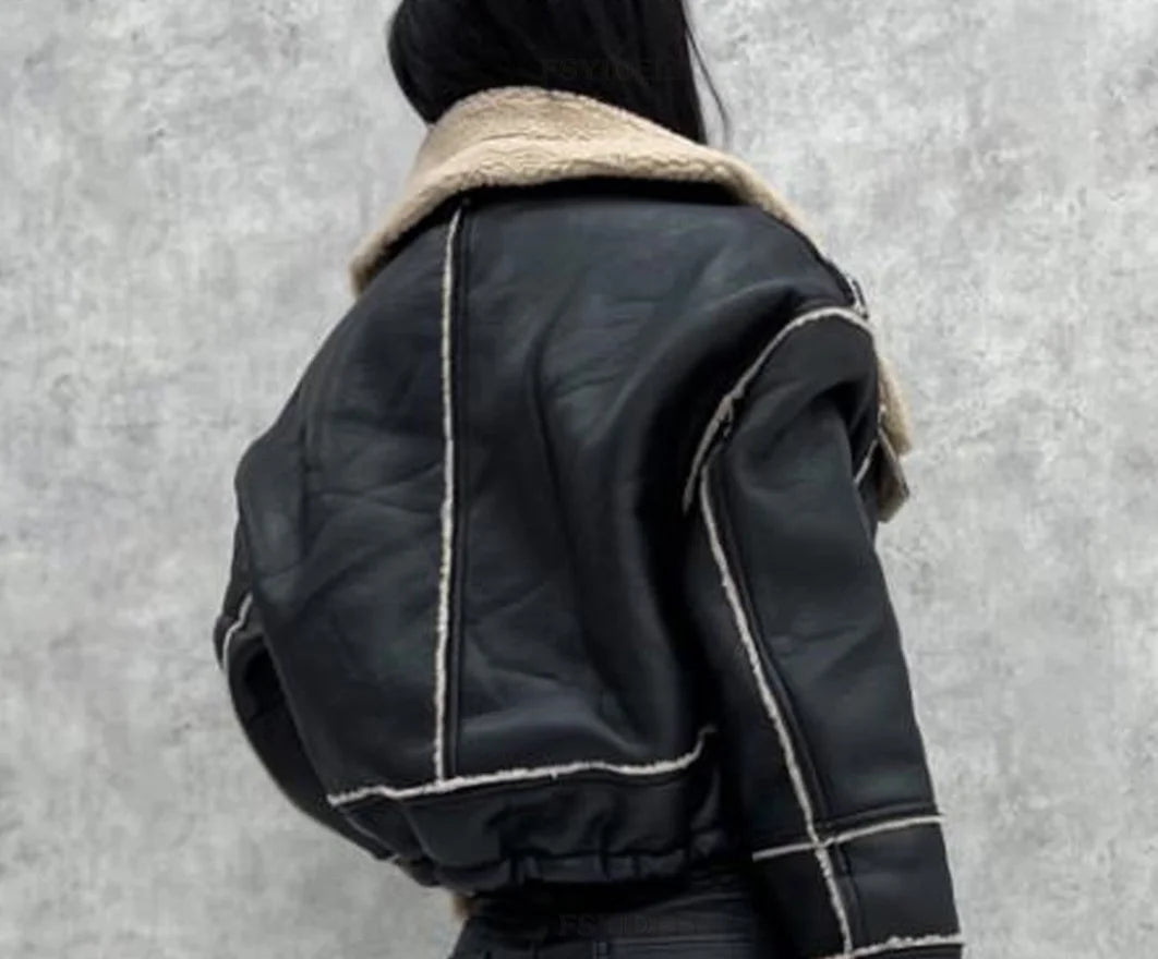 Custom Logo Hot Selling Products Winter Streetwear Women Casual Zipper Long Sleeve Fur Patchwork Jackets Coats