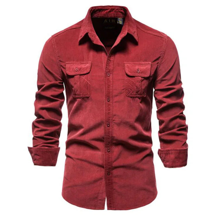 Fashion Shirt for Men Casual Corduroy Cotton  Lapel Solid Color Slim Fit Mens Shirt Custom Logo New Men Business Shirts
