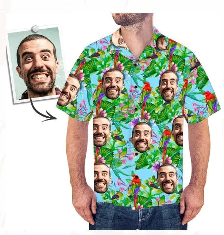 Custom Hawaiian Shirt W/Face for Men Personalized Funny Button Down Hawaiian Shirts W/Photo Tropical Beach Shirts