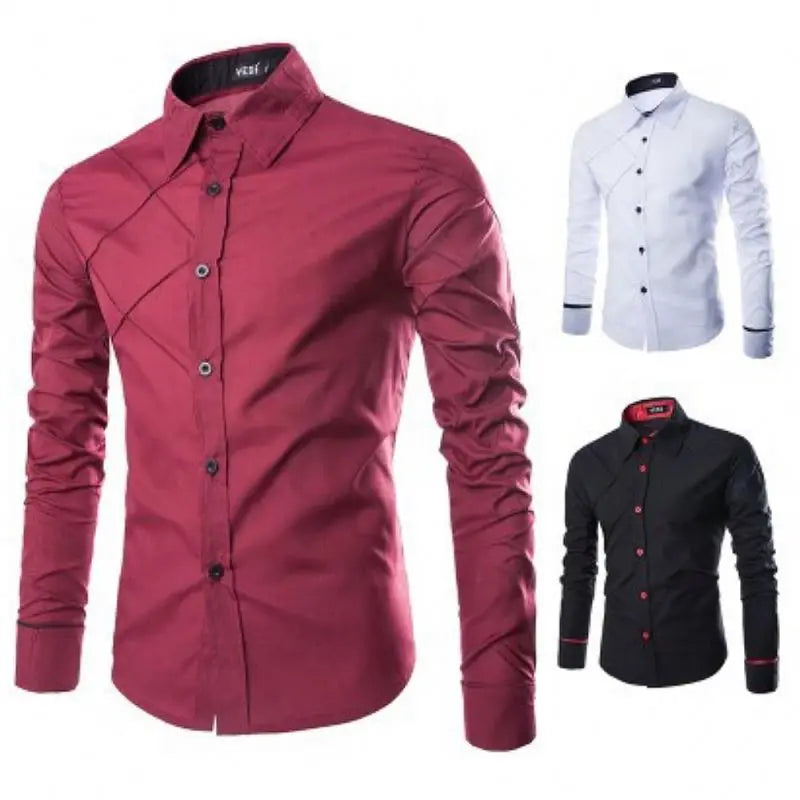 Wholesale Men New Arrival Business Formal Stitch Shirts Long Sleeve Lapel Collar Button Solid Color Casual Shirt