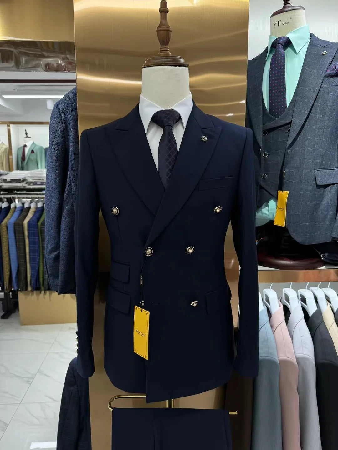 Luxury Double Breasted Suit Set for Men with Jacket Pants and Vest Ideal for Business Meetings