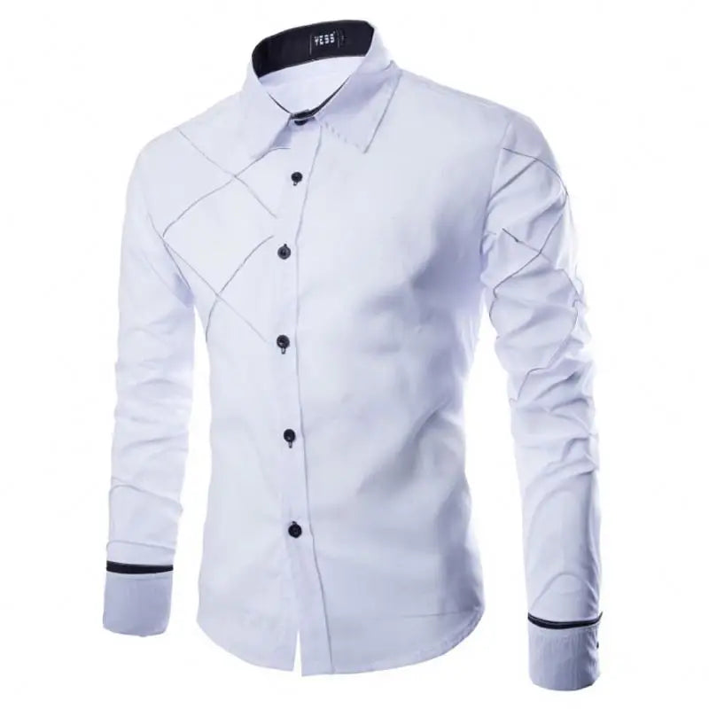 Wholesale Men New Arrival Business Formal Stitch Shirts Long Sleeve Lapel Collar Button Solid Color Casual Shirt