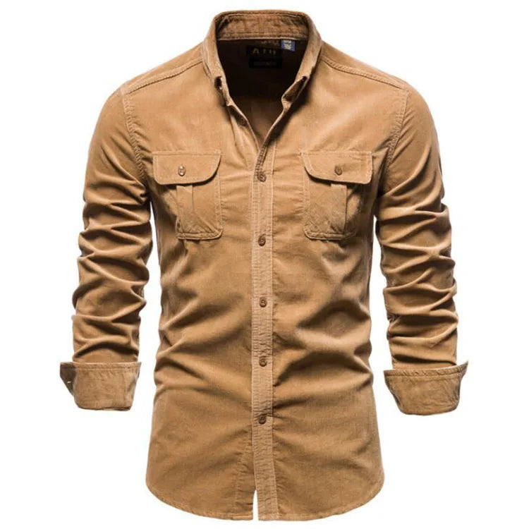 Fashion Shirt for Men Casual Corduroy Cotton  Lapel Solid Color Slim Fit Mens Shirt Custom Logo New Men Business Shirts