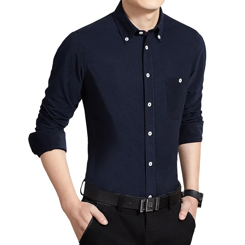 YiXin Shirts for Men Plus Size Casual Business Long Sleeve Shirts for Men High Quality Corduroy Formal Shirts for Men