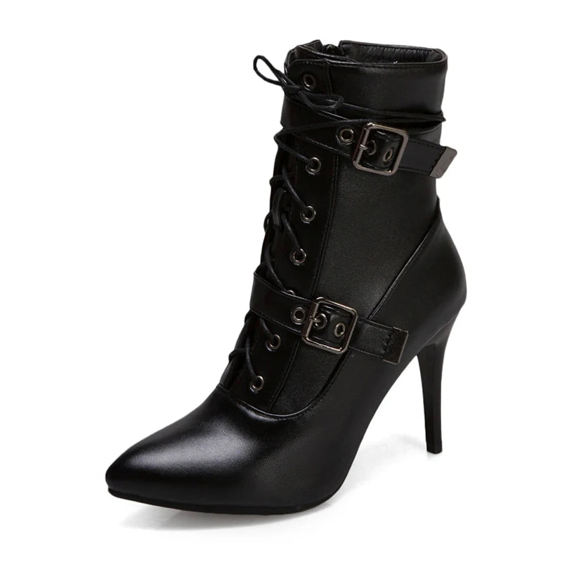 Boots Women Custom Autumn Winter High Heels Ankle Boots for Ladies Lace Up Pointed Toe botines mujer Pumps Botas Shoes WSH3683