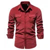 Fashion Shirt for Men Casual Corduroy Cotton  Lapel Solid Color Slim Fit Mens Shirt Custom Logo New Men Business Shirts
