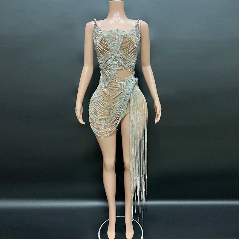 Novance Mini Dresses Women 2023 Bling Laser Diamond Fringed Dress Plus Size Women'S Clothing Romantic Vestidos Casuales Sexy