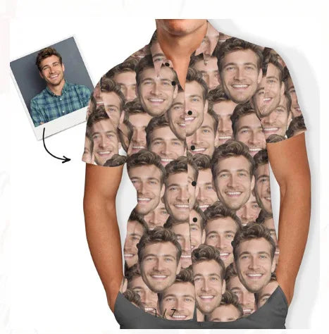 Custom Hawaiian Shirt W/Face for Men Personalized Funny Button Down Hawaiian Shirts W/Photo Tropical Beach Shirts