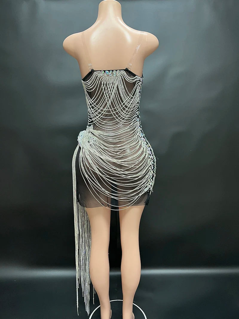 Novance Mini Dresses Women 2023 Bling Laser Diamond Fringed Dress Plus Size Women'S Clothing Romantic Vestidos Casuales Sexy