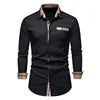 RNSHANGER Autumn Plaid Patchwork Formal Shirts for Men Slim Long Sleeve White Button up Shirt Dress Business Office Dress Shirts