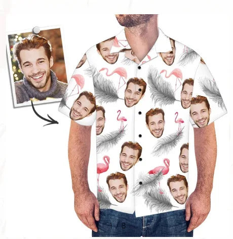 Custom Hawaiian Shirt W/Face for Men Personalized Funny Button Down Hawaiian Shirts W/Photo Tropical Beach Shirts