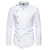 New Men Long Sleeve Mandarin Collar Solid Color Button Casual Shirts European Slanted Single Breasted Long Sleeve Dress Shirt