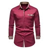 RNSHANGER Autumn Plaid Patchwork Formal Shirts for Men Slim Long Sleeve White Button up Shirt Dress Business Office Dress Shirts