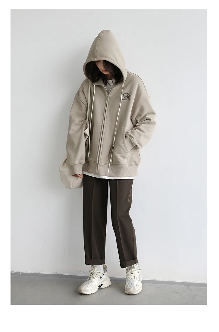 CHICVEN Women Sweatshirt Thick Warm Loose Long Sleeve Woman Hooded Coat Cotton Liner Thicken Female Autumn Winter 2022
