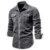 Fashion Shirt for Men Casual Corduroy Cotton  Lapel Solid Color Slim Fit Mens Shirt Custom Logo New Men Business Shirts