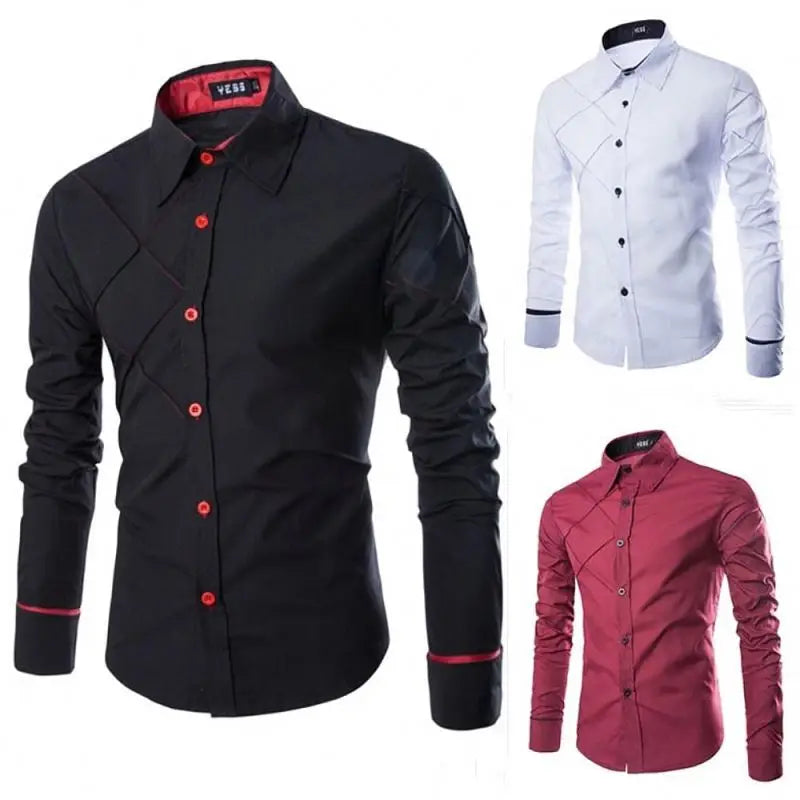 Wholesale Men New Arrival Business Formal Stitch Shirts Long Sleeve Lapel Collar Button Solid Color Casual Shirt