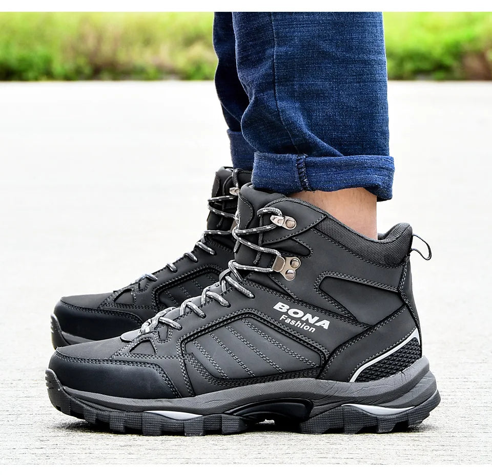 BONA Men Boots Anti-Skidding Leather Shoes Men Popular Comfy Spring Autumn Men Shoes Short Plush Snow Boots Durable Outsole