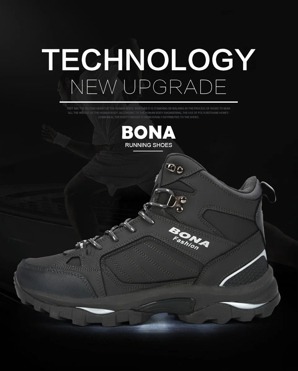 BONA Men Boots Anti-Skidding Leather Shoes Men Popular Comfy Spring Autumn Men Shoes Short Plush Snow Boots Durable Outsole
