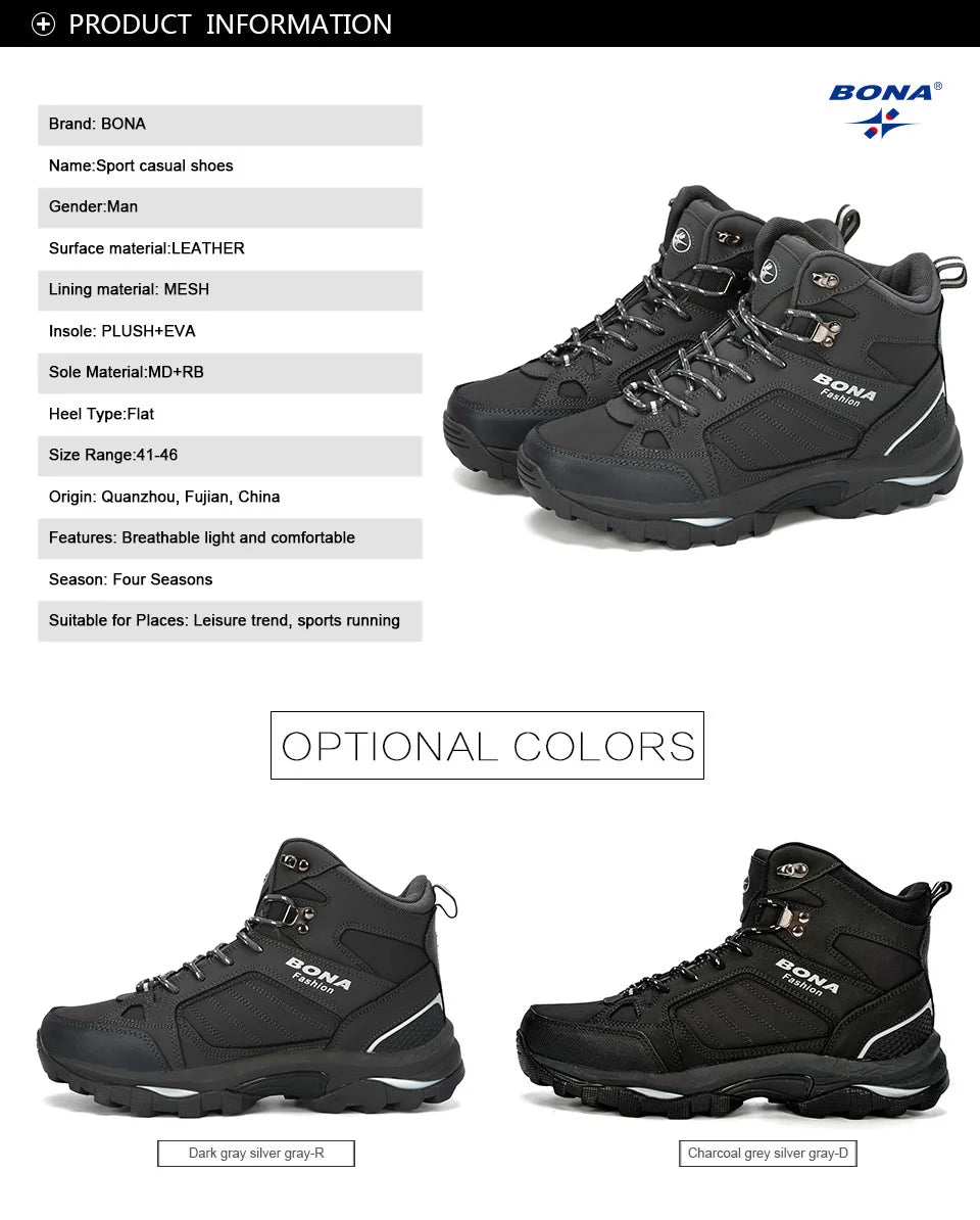 BONA Men Boots Anti-Skidding Leather Shoes Men Popular Comfy Spring Autumn Men Shoes Short Plush Snow Boots Durable Outsole