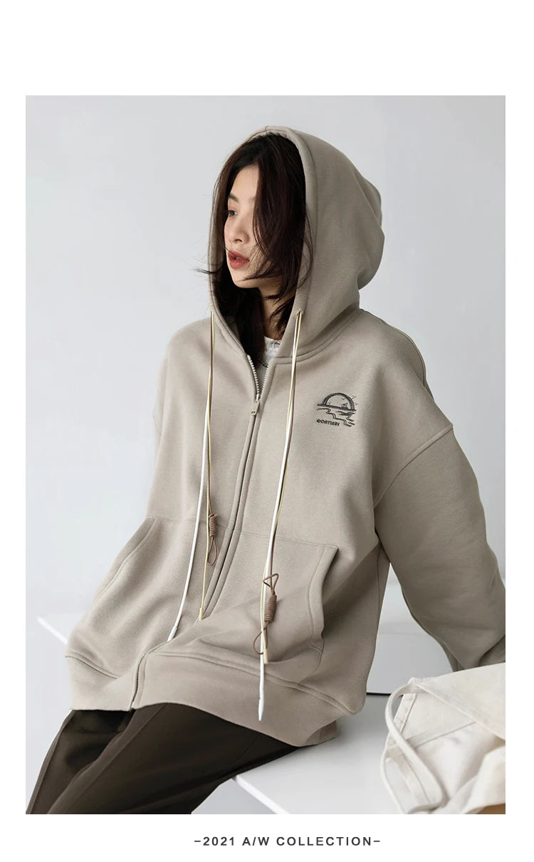 CHICVEN Women Sweatshirt Thick Warm Loose Long Sleeve Woman Hooded Coat Cotton Liner Thicken Female Autumn Winter 2022