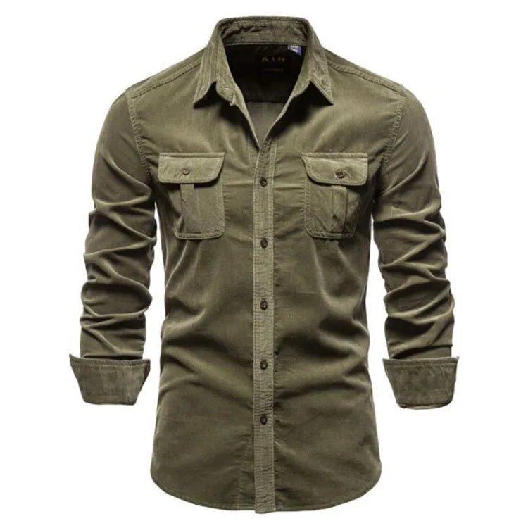 Fashion Shirt for Men Casual Corduroy Cotton  Lapel Solid Color Slim Fit Mens Shirt Custom Logo New Men Business Shirts