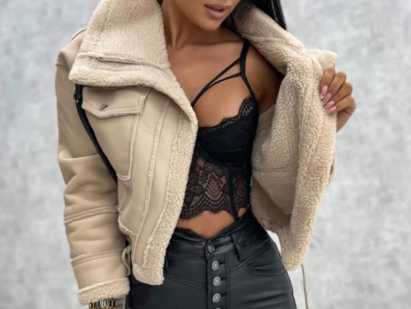 Custom Logo Hot Selling Products Winter Streetwear Women Casual Zipper Long Sleeve Fur Patchwork Jackets Coats