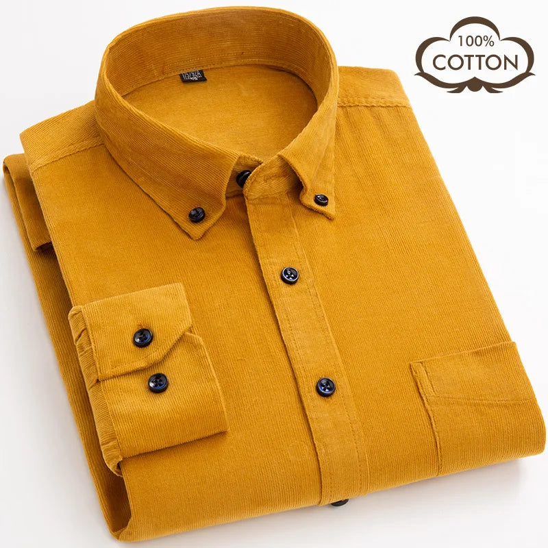 2021 Fashion Business 7XL Plus Size Shirts Male Corduroy  Cotton Shirts Long Sleeve Dress Shirts for Men