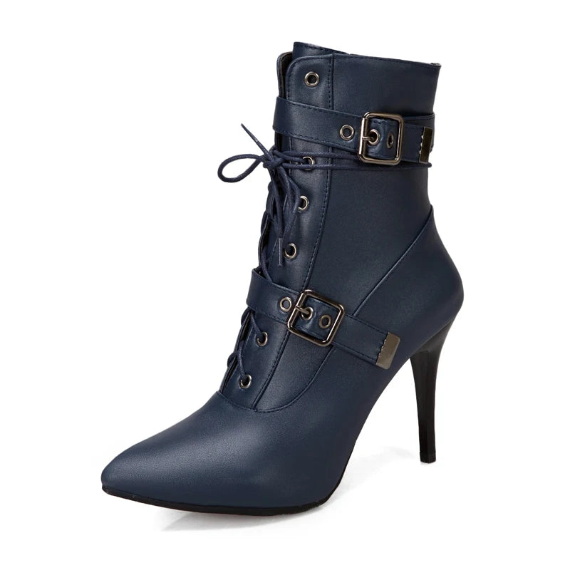 Boots Women Custom Autumn Winter High Heels Ankle Boots for Ladies Lace Up Pointed Toe botines mujer Pumps Botas Shoes WSH3683