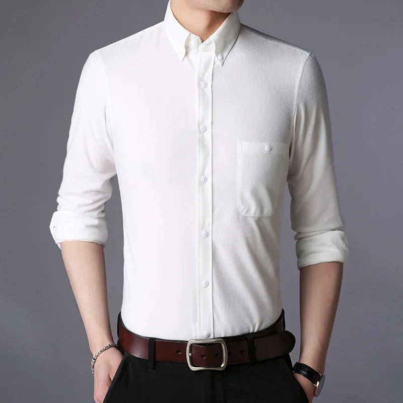 YiXin Shirts for Men Plus Size Casual Business Long Sleeve Shirts for Men High Quality Corduroy Formal Shirts for Men