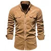 Fashion Shirt for Men Casual Corduroy Cotton  Lapel Solid Color Slim Fit Mens Shirt Custom Logo New Men Business Shirts