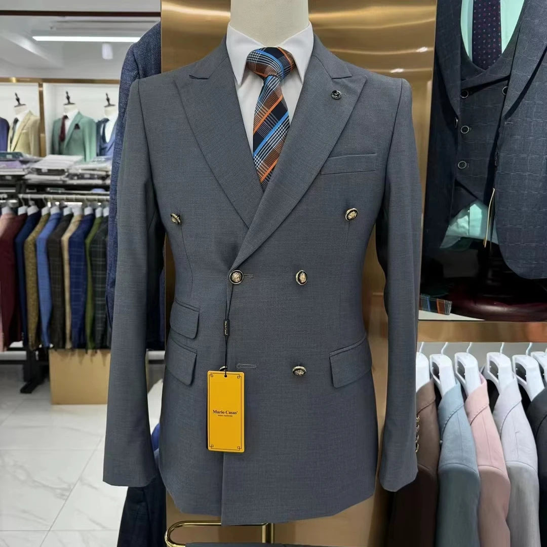 Luxury Double Breasted Suit Set for Men with Jacket Pants and Vest Ideal for Business Meetings