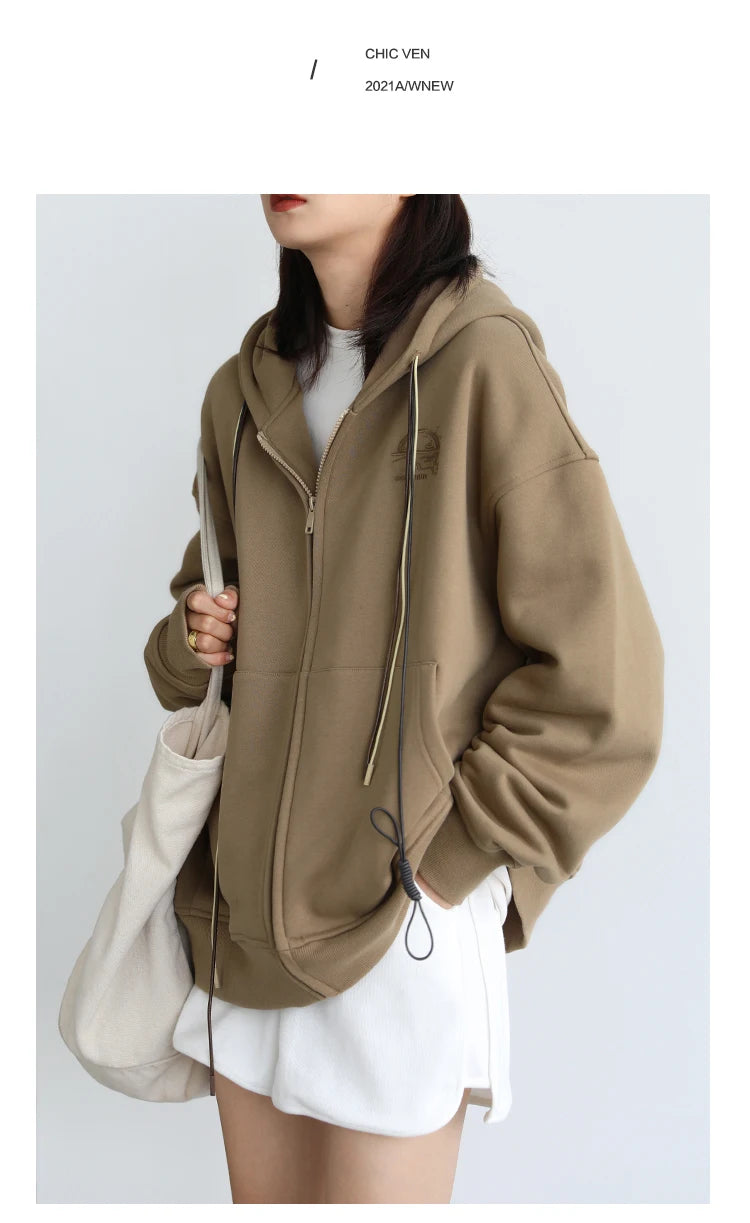 CHICVEN Women Sweatshirt Thick Warm Loose Long Sleeve Woman Hooded Coat Cotton Liner Thicken Female Autumn Winter 2022