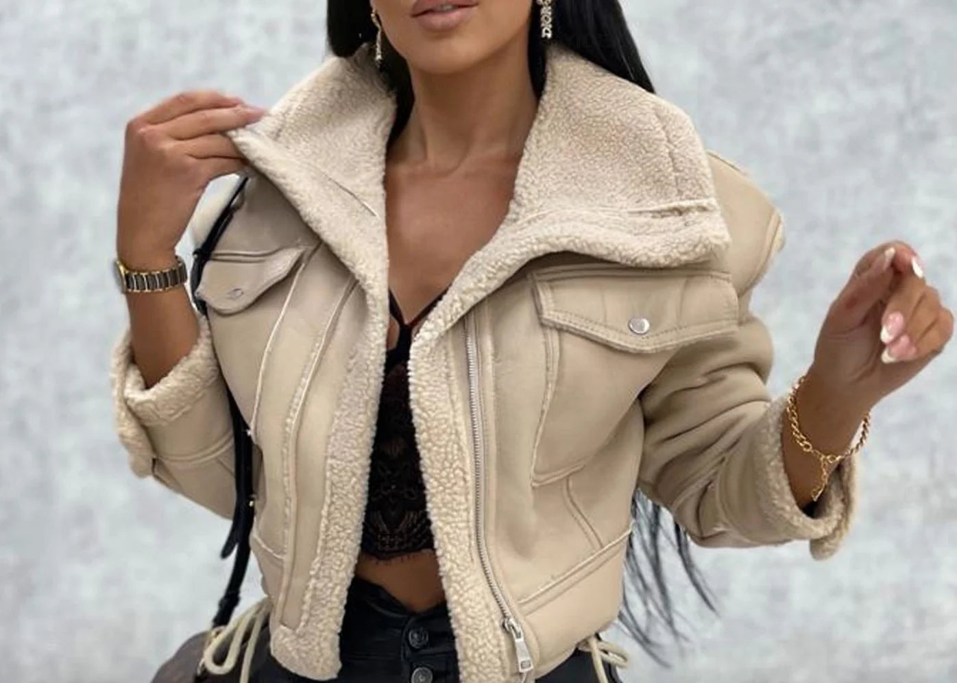 Custom Logo Hot Selling Products Winter Streetwear Women Casual Zipper Long Sleeve Fur Patchwork Jackets Coats