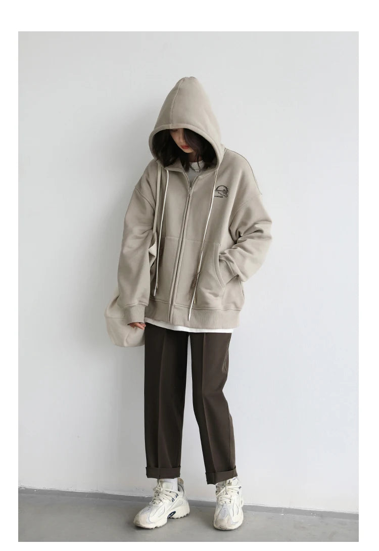 CHICVEN Women Sweatshirt Thick Warm Loose Long Sleeve Woman Hooded Coat Cotton Liner Thicken Female Autumn Winter 2022