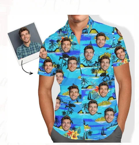 Custom Hawaiian Shirt W/Face for Men Personalized Funny Button Down Hawaiian Shirts W/Photo Tropical Beach Shirts