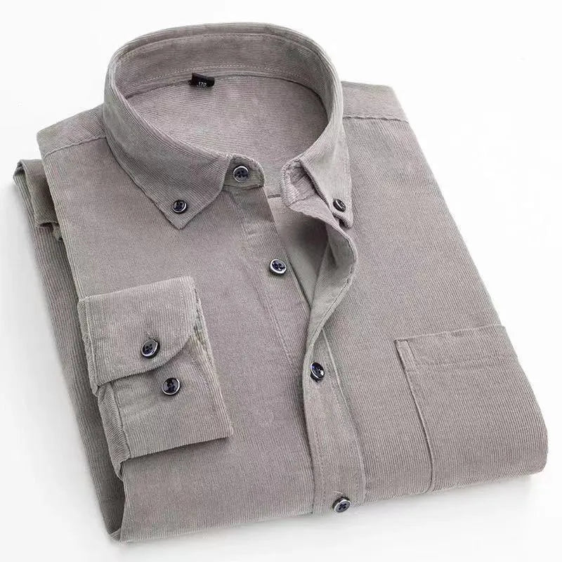 2021 Fashion Business 7XL Plus Size Shirts Male Corduroy  Cotton Shirts Long Sleeve Dress Shirts for Men