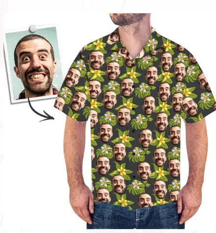 Custom Hawaiian Shirt W/Face for Men Personalized Funny Button Down Hawaiian Shirts W/Photo Tropical Beach Shirts