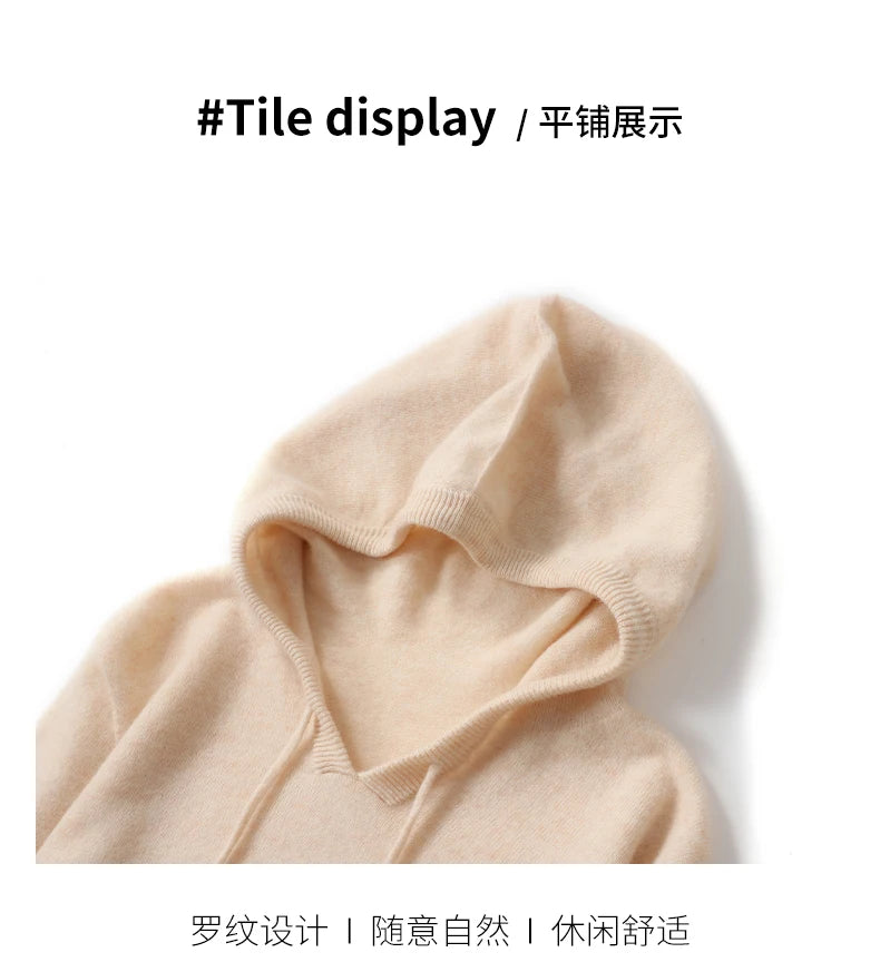 Fall/Winter 100% Pure Wool Men's Hooded Loose Thick Sweater Fashion Long Sleeve Casual Knit Top