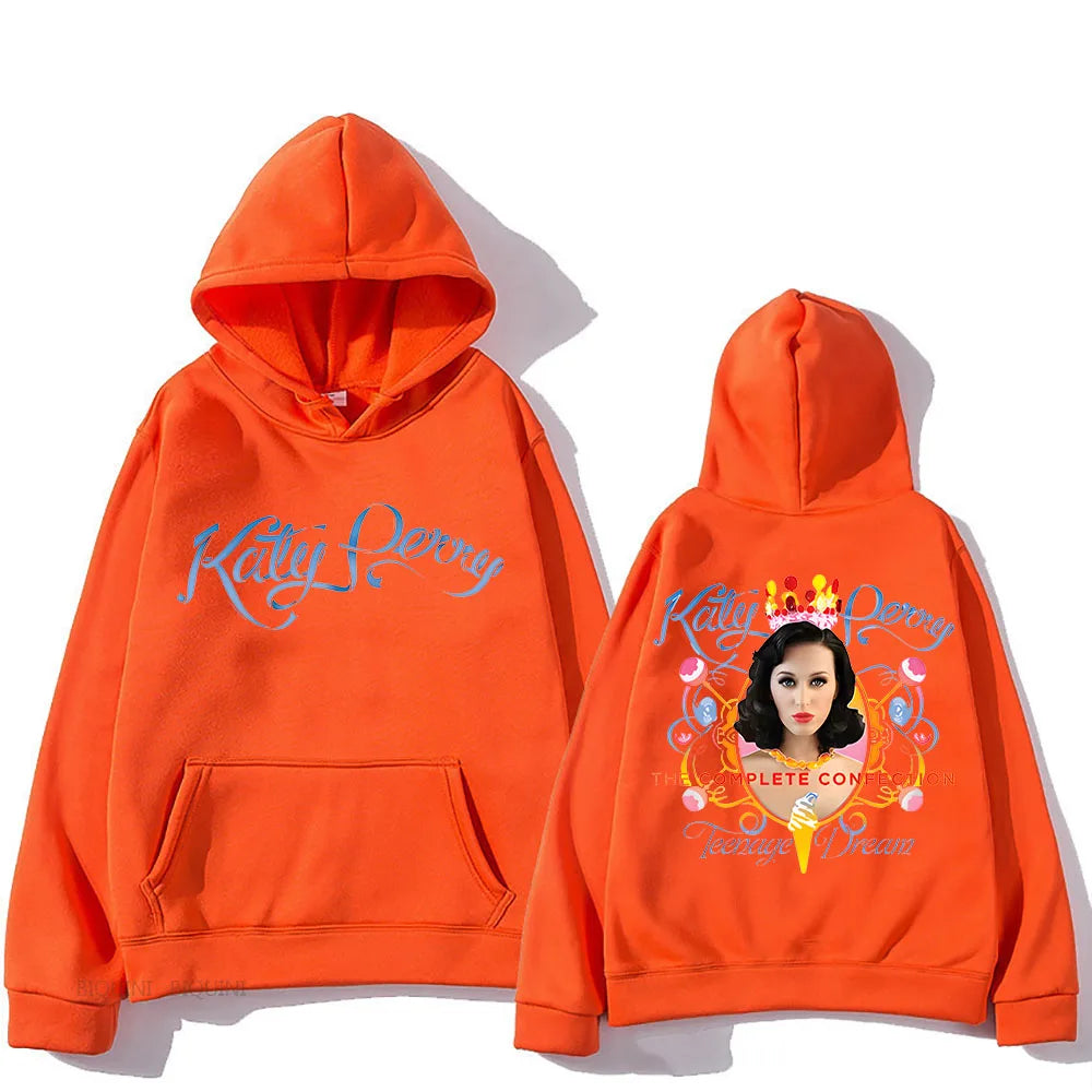 2024 Katy Perry Global Tour Hooded Back Printing Fleece Hooded Sweatshirt Unisex Hip Hop Retro Clothes Moletom Casual Pullovers