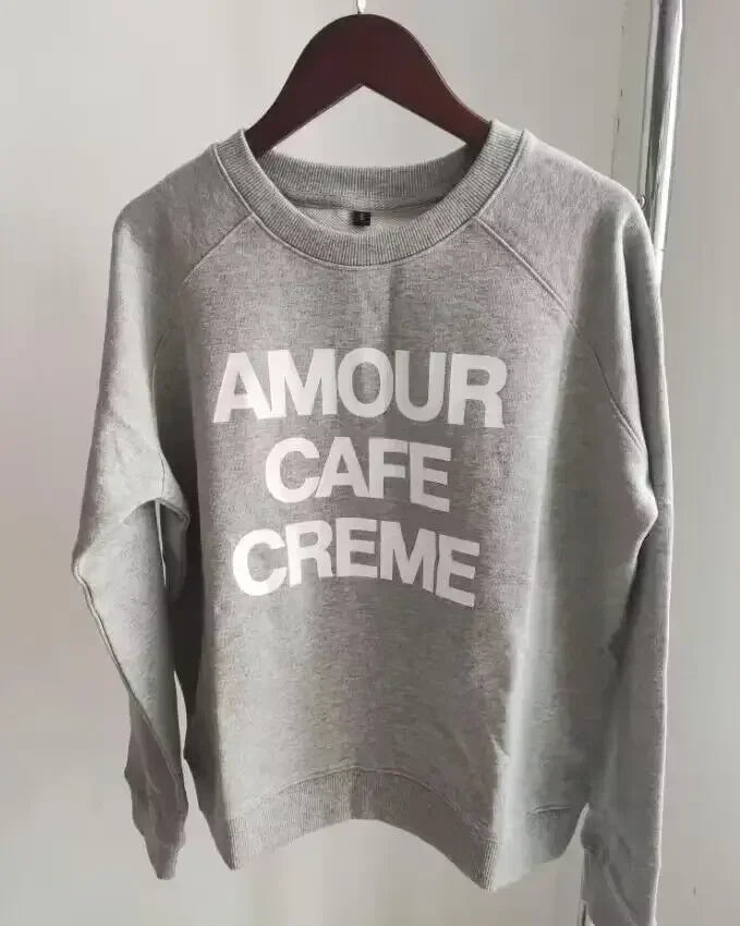 Women Early Spring New Retro Letter Love Print Loose Pullover Sweatshirt Long-sleeved Terry Sweatshirt